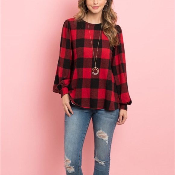 Red & Black plaid top - Picture 4 of 6